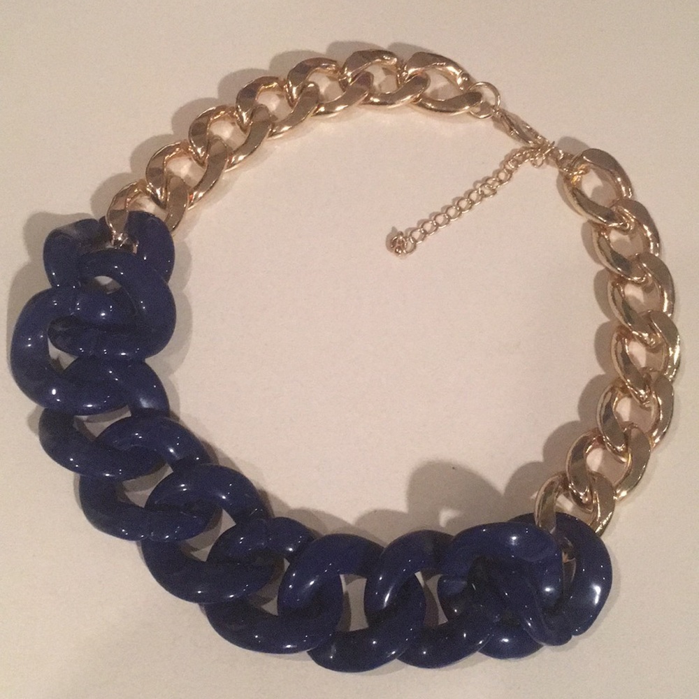 BLUE CHUNKY CHAIN FASHION NECKLACE